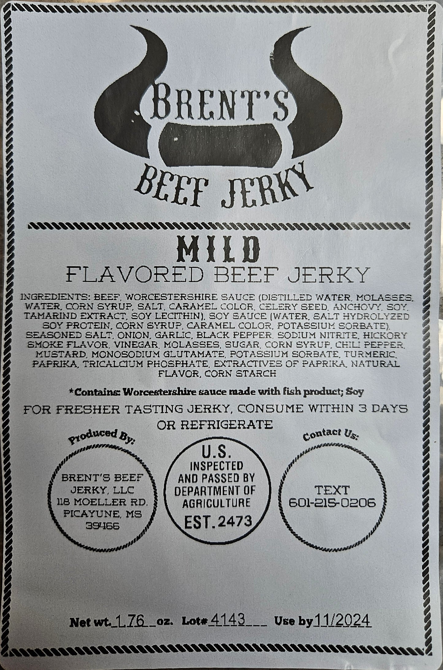 Brent's Beef Jerky (2oz. package)